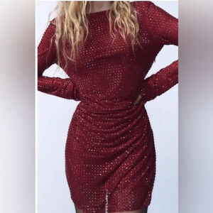 ZARA NEW RHINESTONE TULLE DRESS XL NWOT